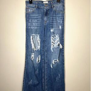 distressed wide leg jeans